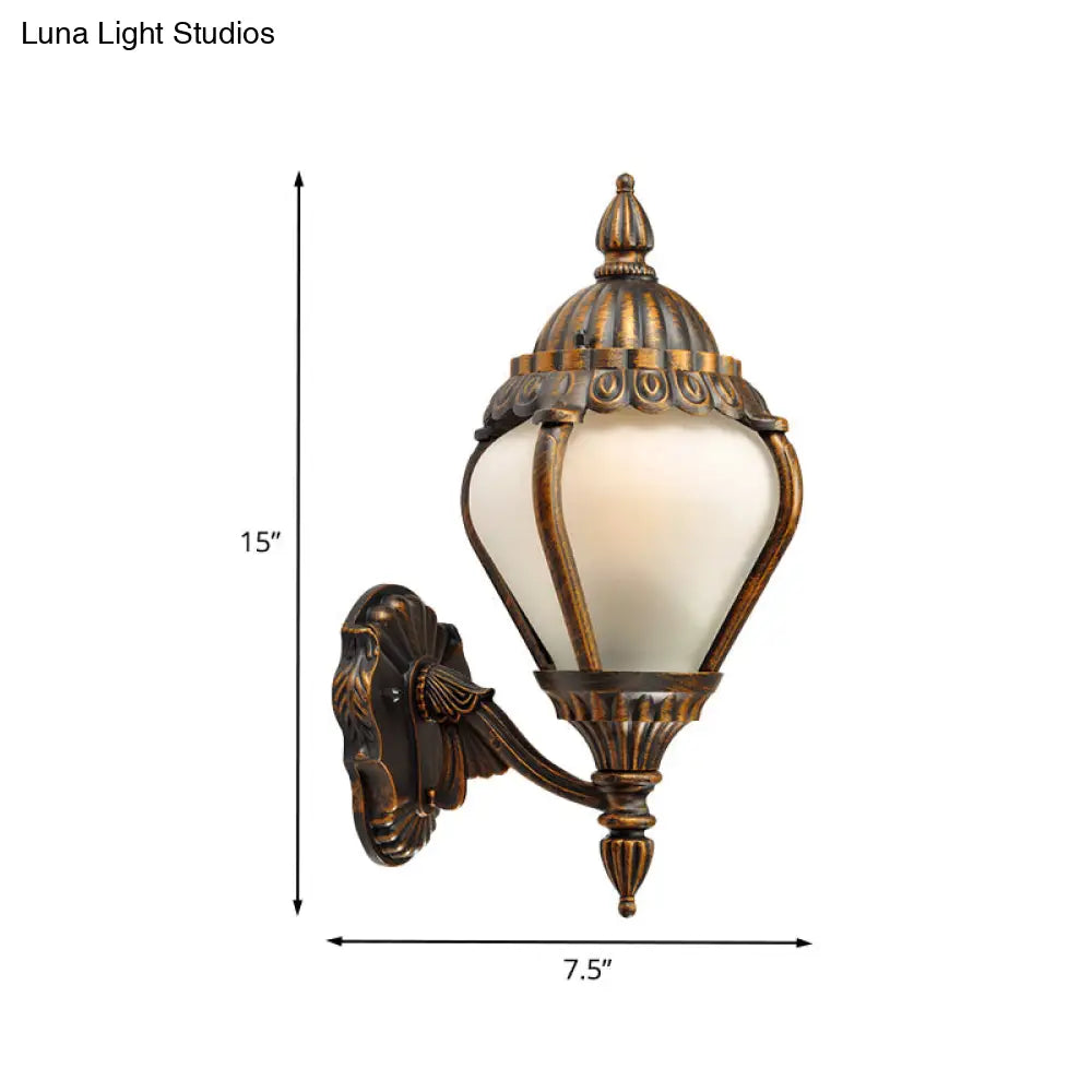 Rustic Frosted Glass Wall Lantern With Bronze Finish - Up/Down Outdoor Sconce Light