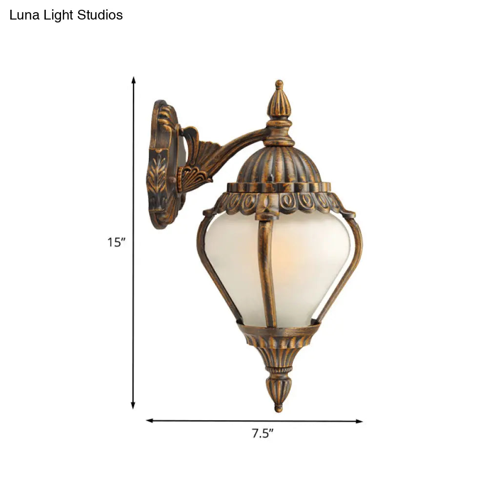 Rustic Frosted Glass Wall Lantern With Bronze Finish - Up/Down Outdoor Sconce Light