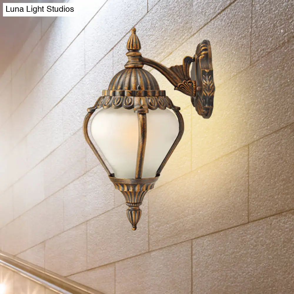 Rustic Frosted Glass Wall Lantern With Bronze Finish - Up/Down Outdoor Sconce Light