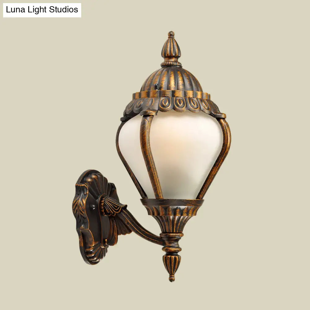 Rustic Frosted Glass Wall Lantern With Bronze Finish - Up/Down Outdoor Sconce Light