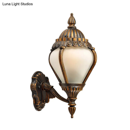 Rustic Frosted Glass Wall Lantern With Bronze Finish - Up/Down Outdoor Sconce Light