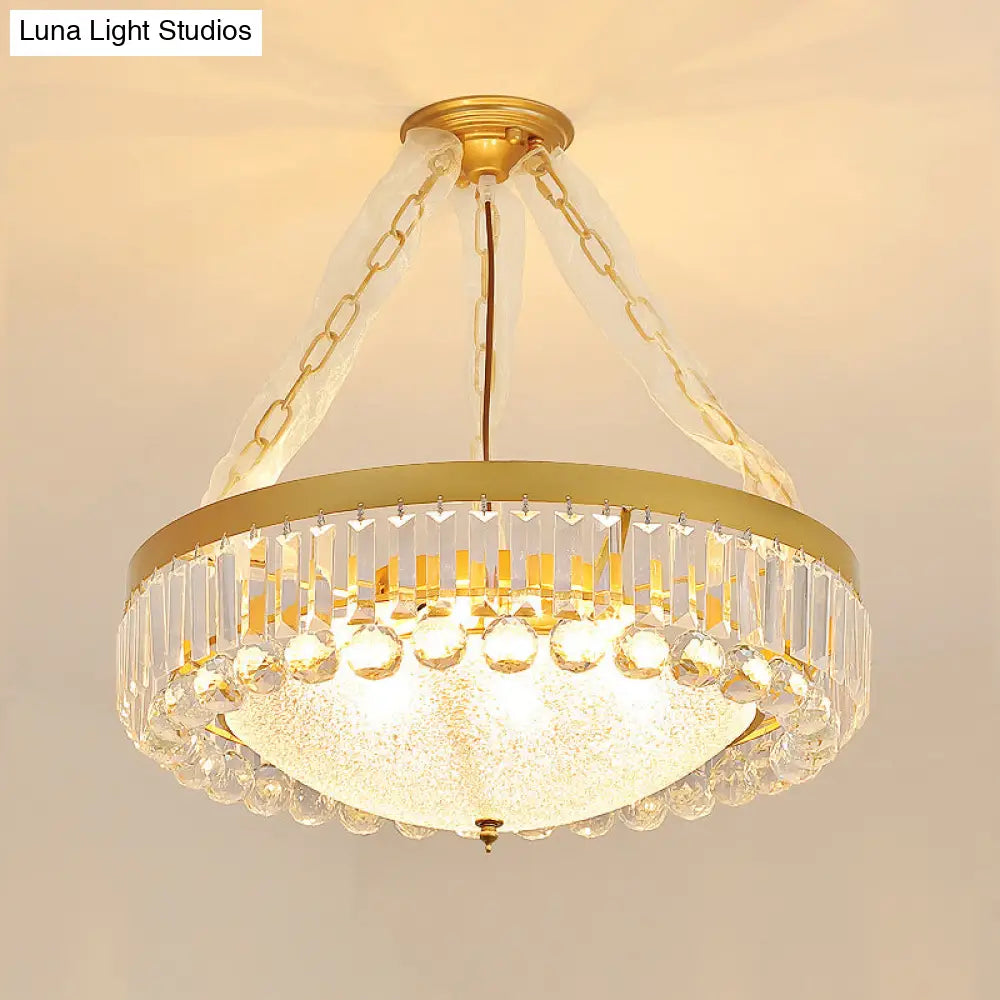 Rustic Glass Chandelier With Bowl Shape & Crystal Accents