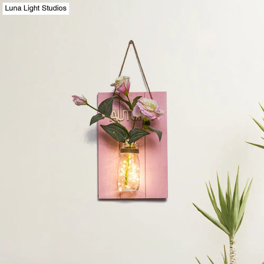 Rustic Glass Jar Twinkle String Lights In Pink For Cafe Restaurants