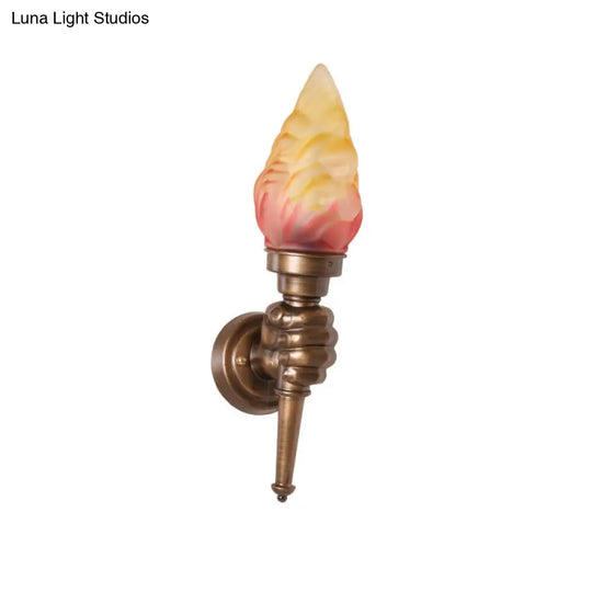 Rustic Glass Shade Wall Mount Torch Sconce Lighting In Bronze For Foyer