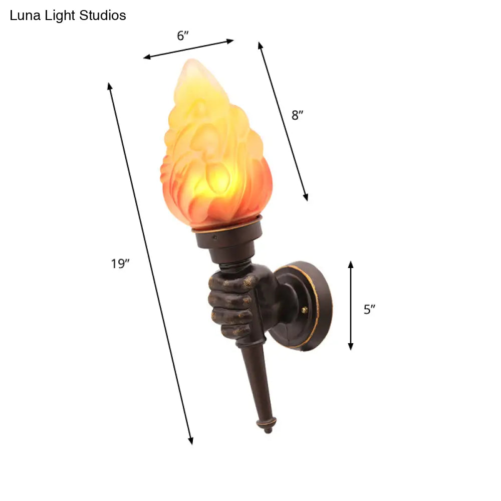 Rustic Glass Shade Wall Mount Torch Sconce Lighting In Bronze For Foyer