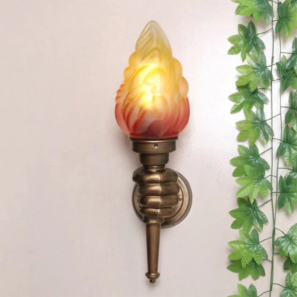 Rustic Glass Shade Wall Mount Torch Sconce Lighting In Bronze For Foyer Antique Brass / Left