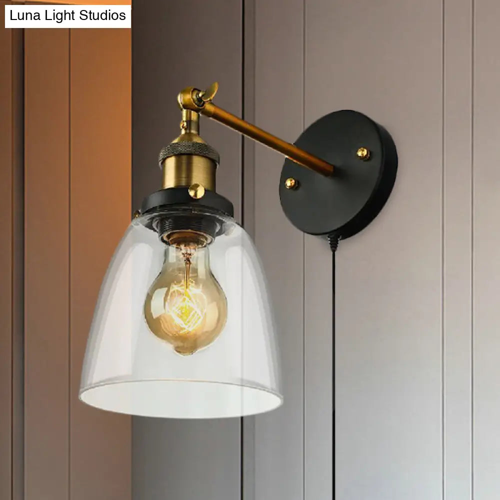 Rustic Glass Wall Sconce With Plug-In Cord - Clear 1-Light Fixture For Bedroom