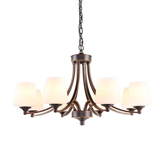 Rustic Gold-Black Conical Up Chandelier With Ivory Glass Hang For Living Room 8 /