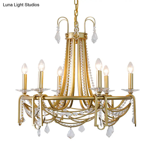 Rustic Gold Candelabra Chandelier With Crystal Pendant 6 Lights - Perfect For Living Room