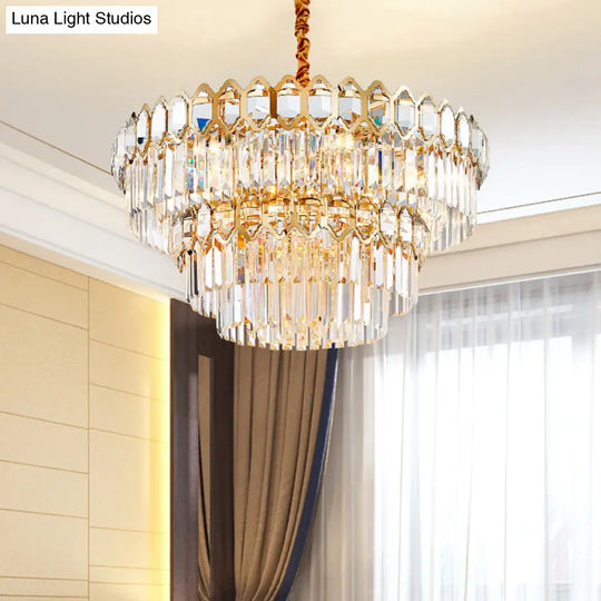 Rustic Gold Chandelier With Crystal Rod Shade - 8 Heads Ceiling Hanging Light Fixture For Dining