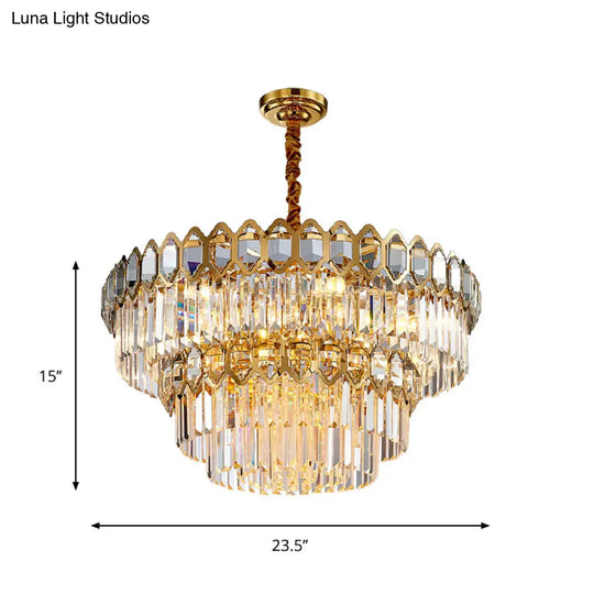 Rustic Gold Chandelier With Crystal Rod Shade - 8 Heads Ceiling Hanging Light Fixture For Dining