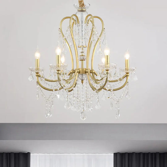 Rustic Gold Crystal Candlestick Chandelier - 4/6 Heads Bedroom Suspension Light 6 /