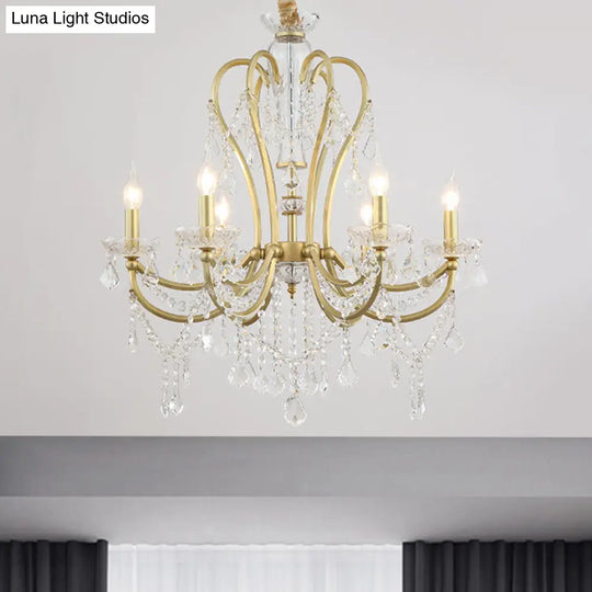 Rustic Gold Crystal Candlestick Chandelier - 4/6 Heads Bedroom Suspension Light