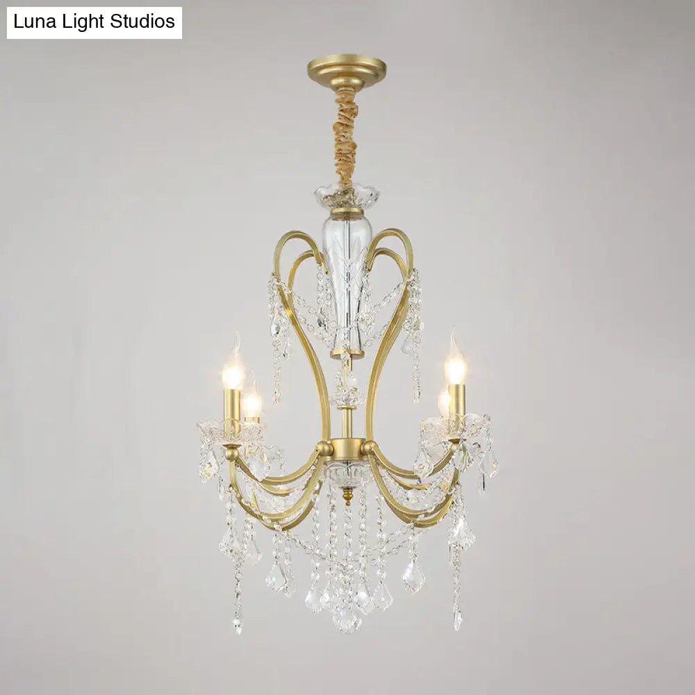 Rustic Gold Crystal Candlestick Chandelier - 4/6 Heads Bedroom Suspension Light