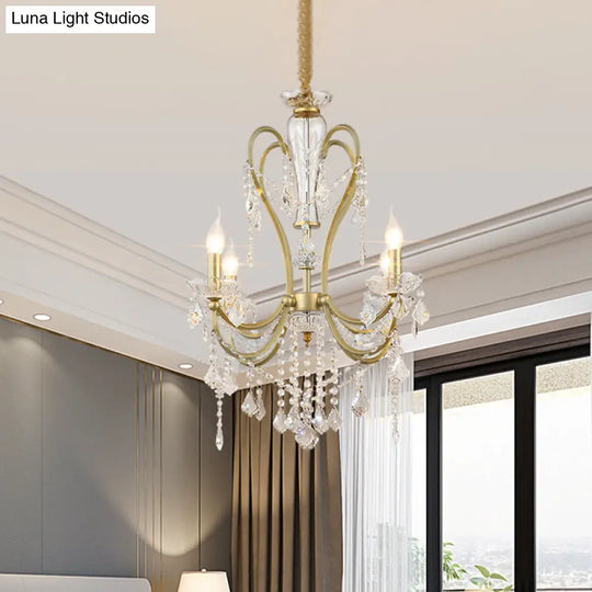 Rustic Gold Crystal Candlestick Chandelier - 4/6 Heads Bedroom Suspension Light