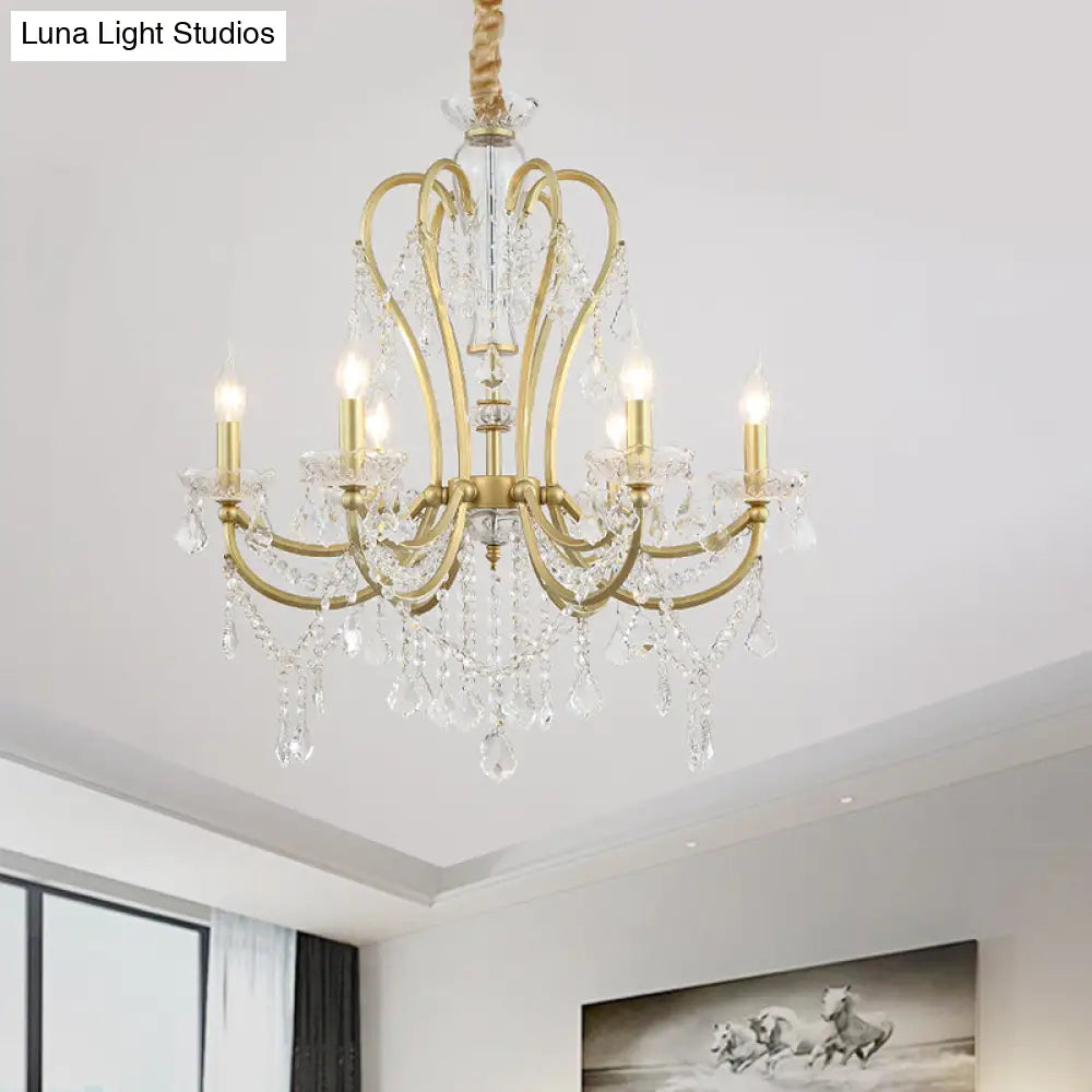 Rustic Gold Crystal Candlestick Chandelier - 4/6 Heads Bedroom Suspension Light