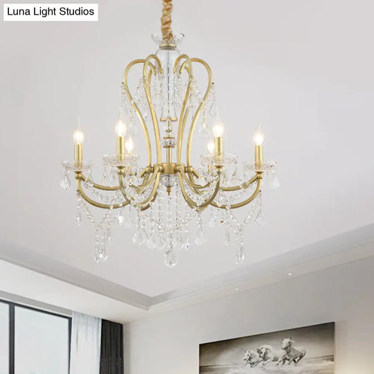 Rustic Gold Crystal Candlestick Chandelier - 4/6 Heads Bedroom Suspension Light