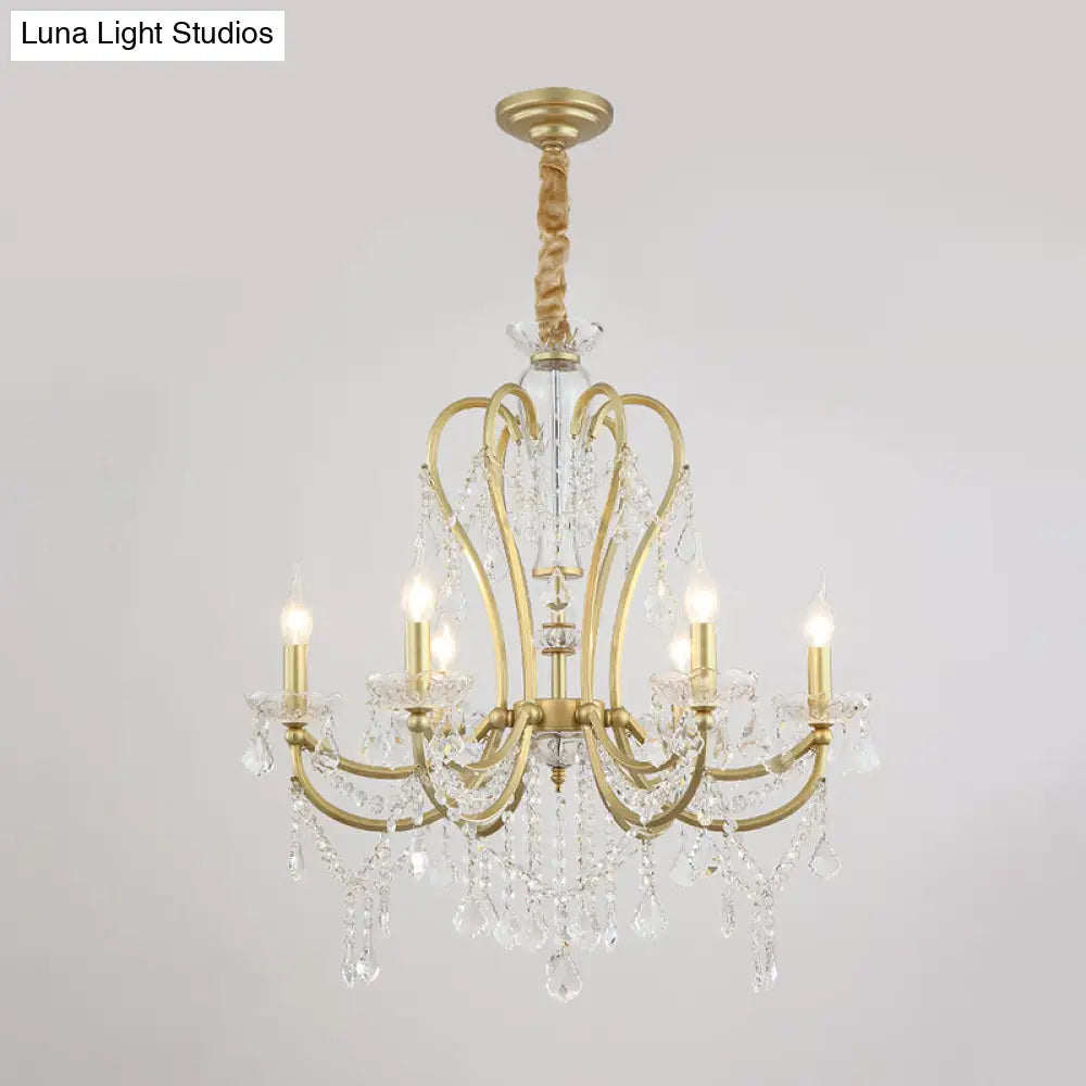 Rustic Gold Crystal Candlestick Chandelier - 4/6 Heads Bedroom Suspension Light