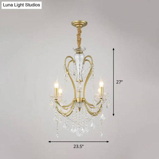 Rustic Gold Crystal Candlestick Chandelier - 4/6 Heads Bedroom Suspension Light