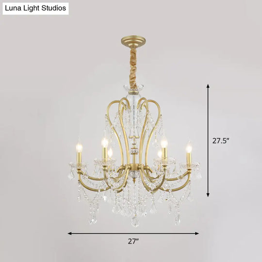 Rustic Gold Crystal Candlestick Chandelier - 4/6 Heads Bedroom Suspension Light