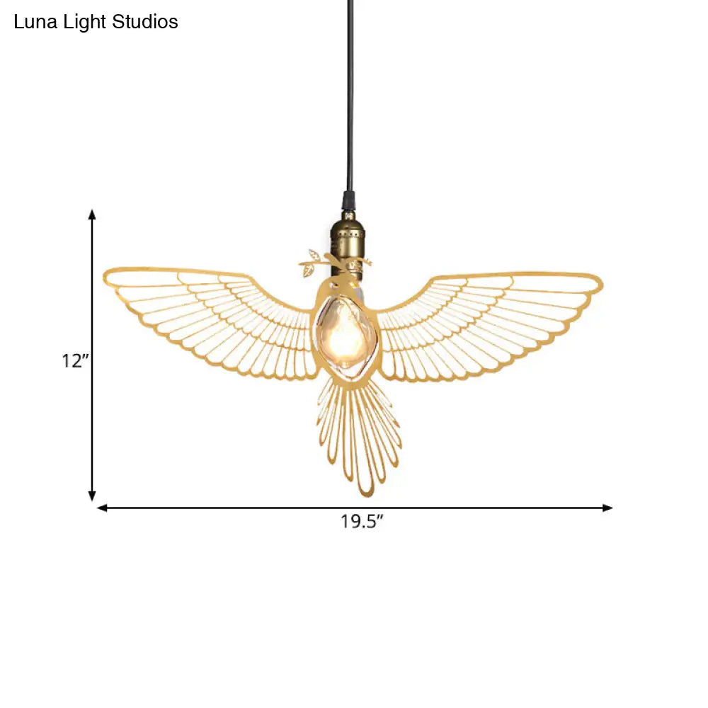 Rustic Gold Flying Bird Pendant Light Fixture For Dining Room - Retro Metal Design With 1