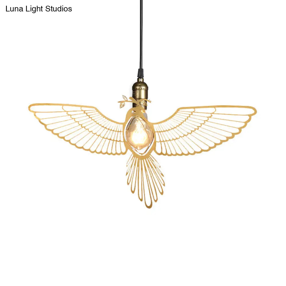 Rustic Retro Gold Pendant Light - Flying Bird Shade Hanging Fixture For Dining Room