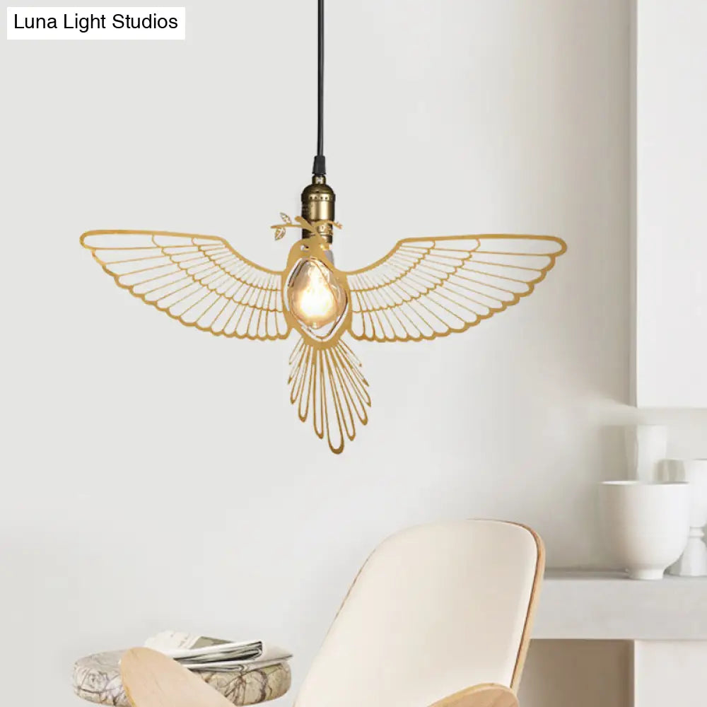 Rustic Retro Gold Pendant Light - Flying Bird Shade Hanging Fixture For Dining Room