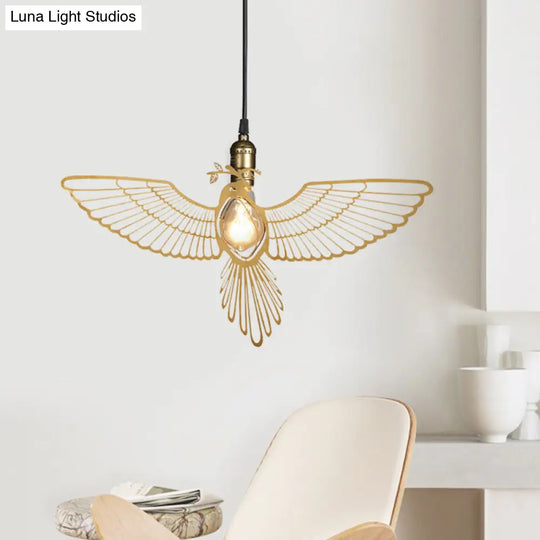 Rustic Retro Gold Pendant Light - Flying Bird Shade Hanging Fixture For Dining Room