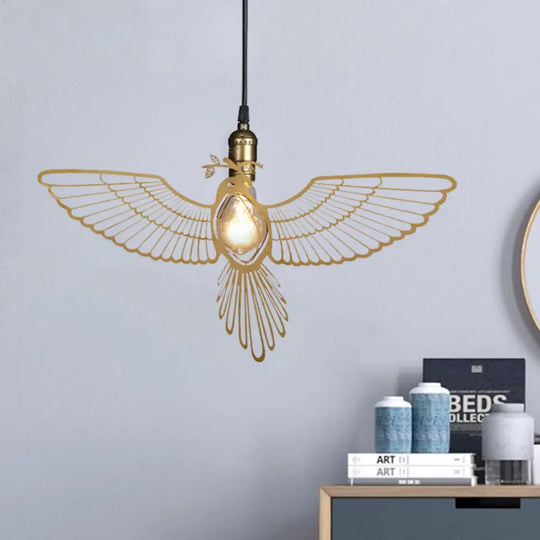 Rustic Gold Flying Bird Pendant Light Fixture For Dining Room - Retro Metal Design With 1