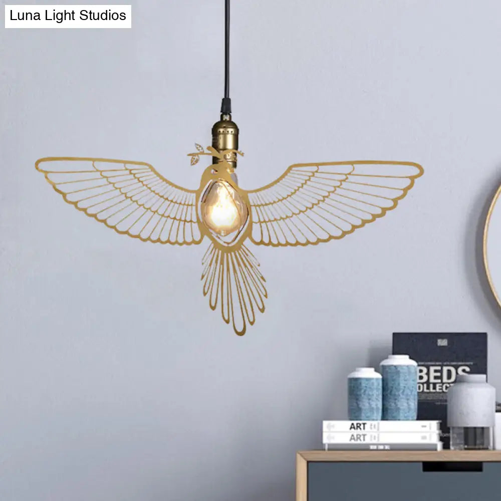 Rustic Retro Gold Pendant Light - Flying Bird Shade Hanging Fixture For Dining Room