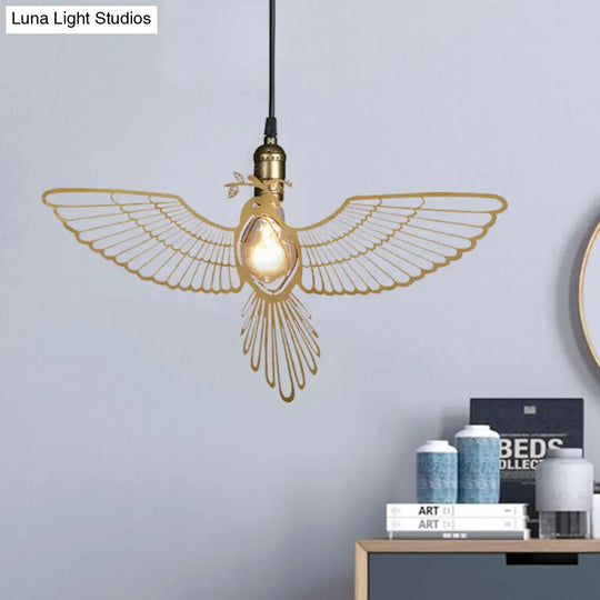 Rustic Retro Gold Pendant Light - Flying Bird Shade Hanging Fixture For Dining Room