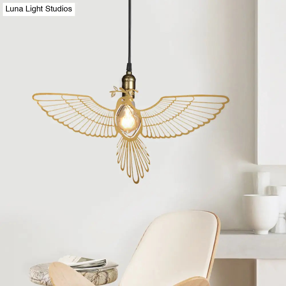 Rustic Gold Flying Bird Pendant Light Fixture For Dining Room - Retro Metal Design With 1