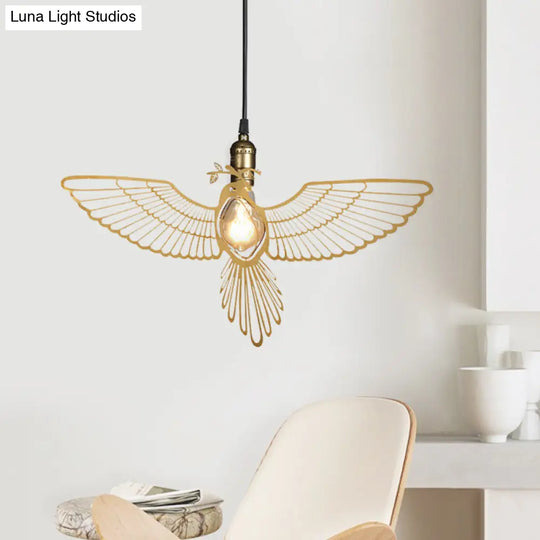 Rustic Gold Flying Bird Pendant Light Fixture For Dining Room - Retro Metal Design With 1