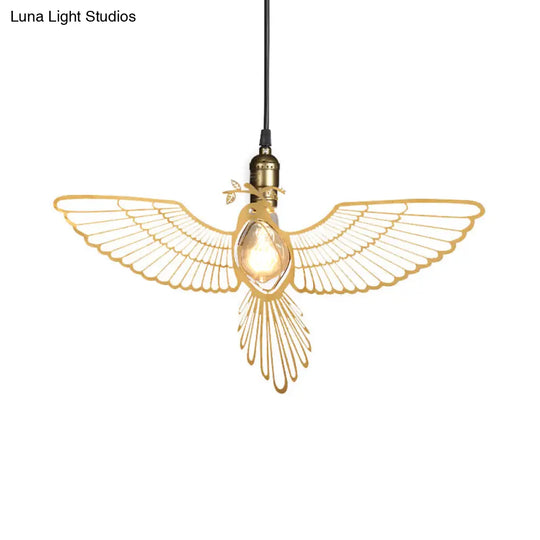 Rustic Gold Flying Bird Pendant Light Fixture For Dining Room - Retro Metal Design With 1