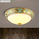 Rustic Gold Milk Glass Flush Light Fixture For Bedroom - 3 - Light Dome Ceiling Mount