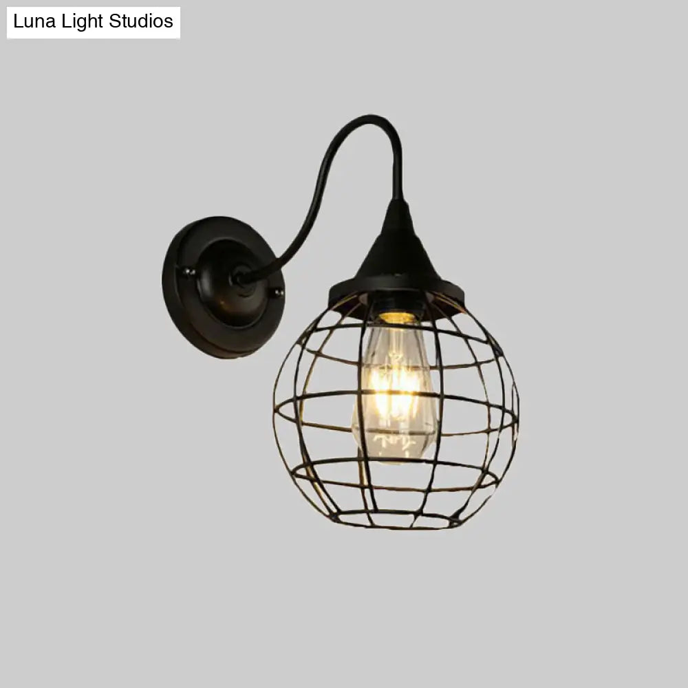 Rustic Gooseneck Wall Sconce With Ball Cage Rust/Black Finish