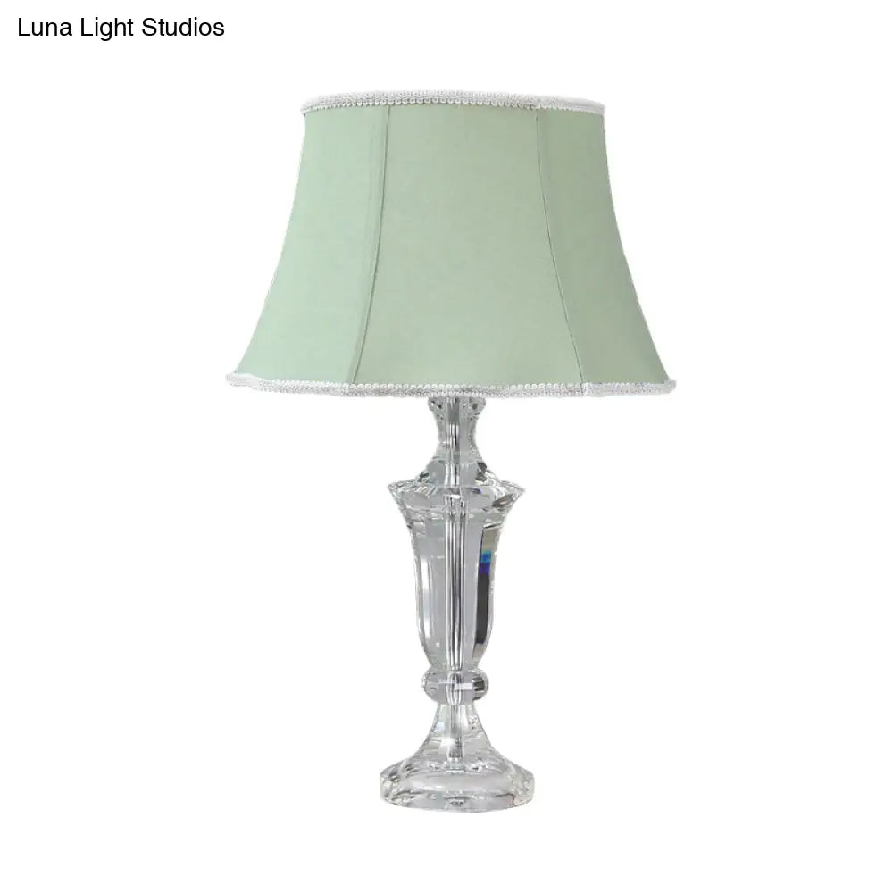 Rustic Green Fabric Bell Table Lamp With Crystal Base: 1-Light Paneled Design For Bedroom Or Night