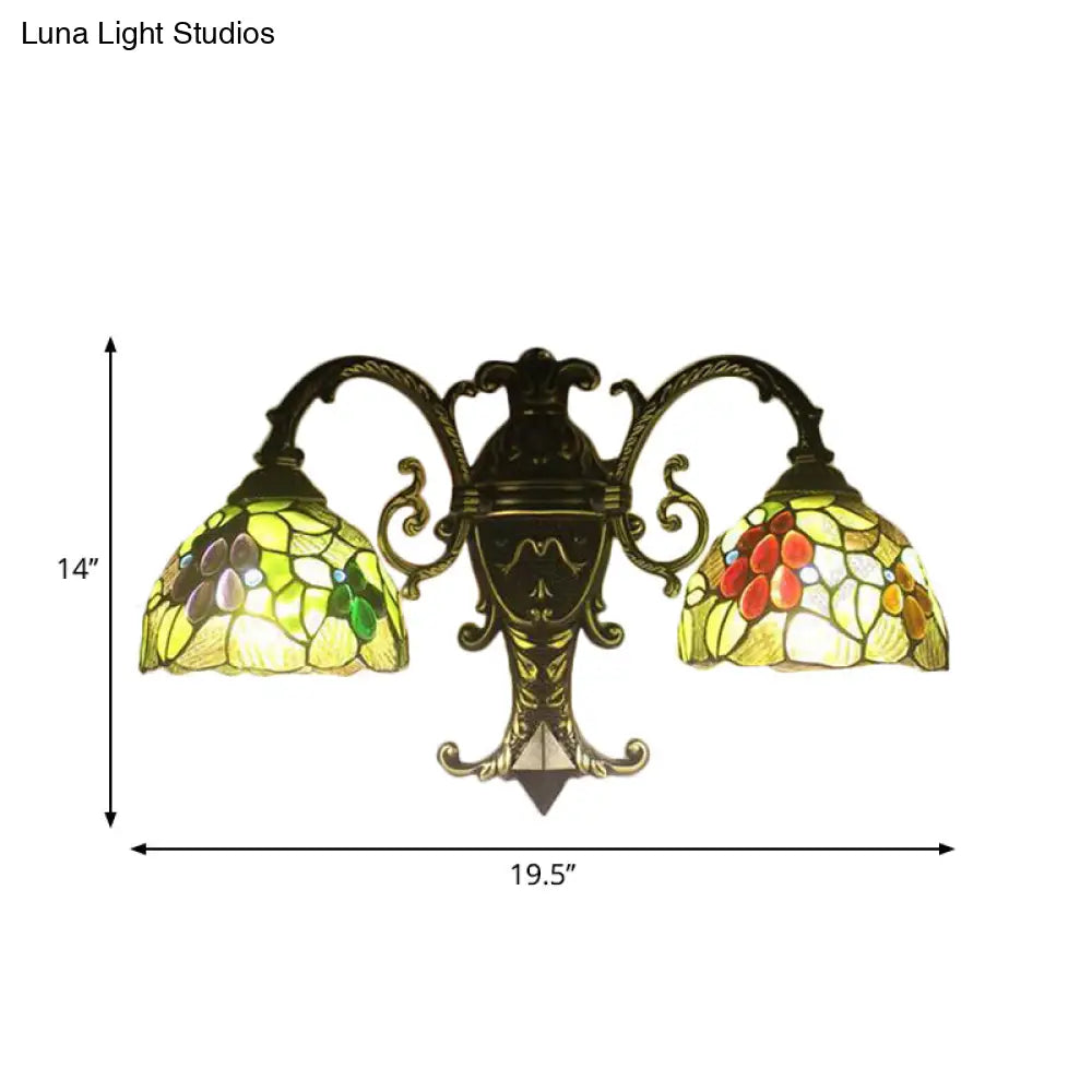 Rustic Green Fruit Design Dome Wall Sconce Light - 2 Lights Perfect For Dining Room