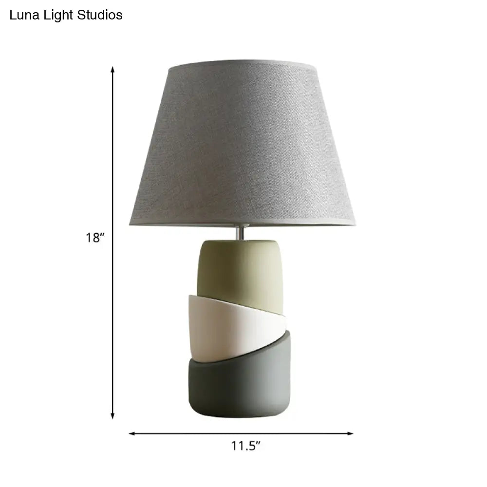 Rustic Grey Ceramic Table Lamp With Conic Shade - 1 Head Night Stand Light