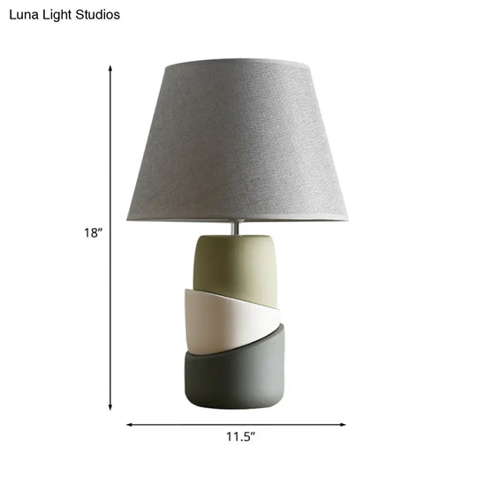 Rustic Grey Ceramic Table Lamp With Conic Shade - 1 Head Night Stand Light