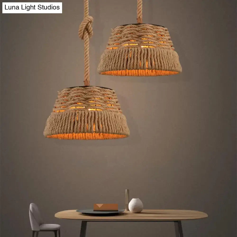 Rustic Hand-Weaved Tapered Pendant Light - Brown Finish