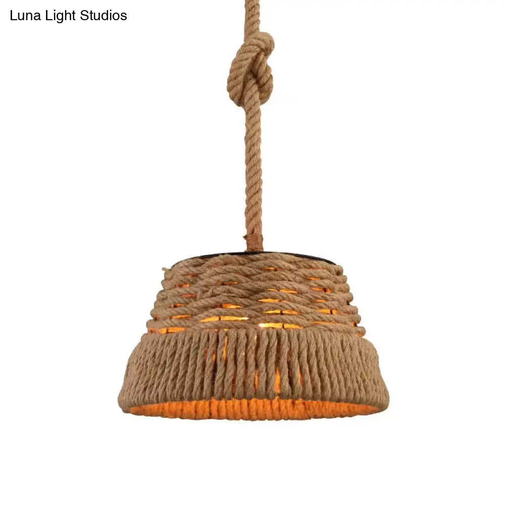 Rustic Hand-Weaved Tapered Pendant Light - Brown Finish