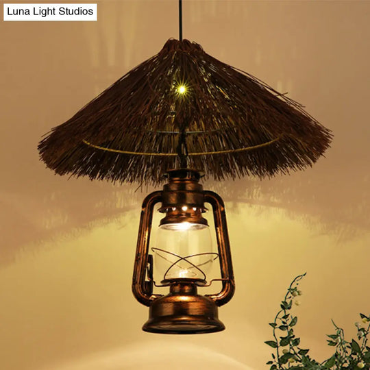 Rustic Rattan Pendant Light With Lantern Shade - Hand-Woven Ideal For Dining Room