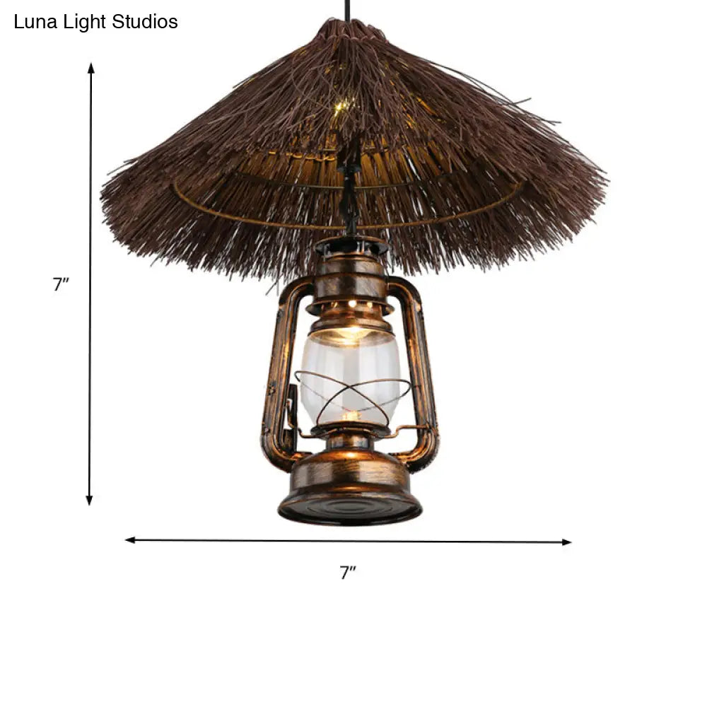 Rustic Rattan Pendant Light With Lantern Shade - Hand-Woven Ideal For Dining Room