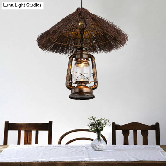 Rustic Rattan Pendant Light With Lantern Shade - Hand-Woven Ideal For Dining Room Brown / Bulb