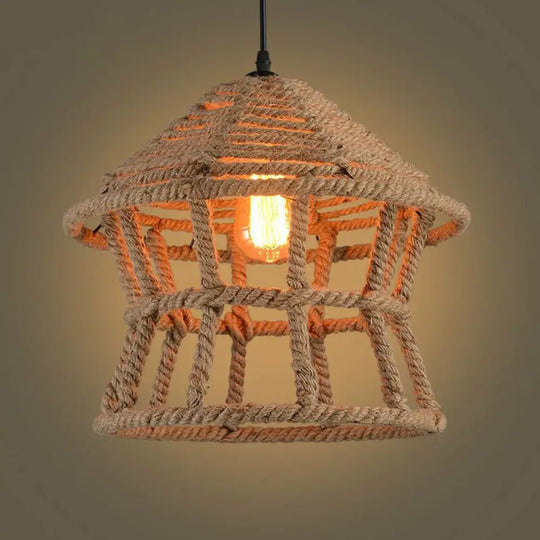 Rustic Hemp Rope Pendant Ceiling Light In Brown - Retro House Design