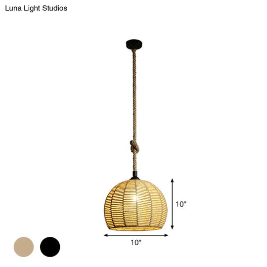 Rustic Black/Brown Pendant Lamp - 1-Light Half-Globe Ceiling Hang Light For Dining Table 10/12 Wide