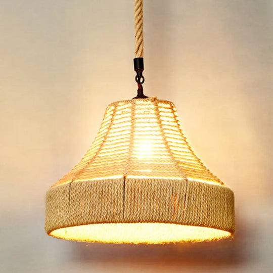 Rustic Hemp Rope Pendant Light Fixture - Brown Restaurant Hanging With Shaded 1Bulb / C