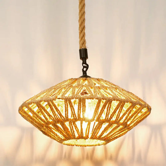 Rustic Hemp Rope Pendant Light Fixture - Brown Restaurant Hanging With Shaded 1Bulb / L