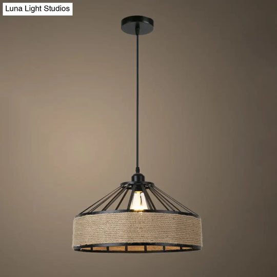 Rustic Hemp Rope Pendant Light Fixture - Brown 1 Bulb Hanging / D